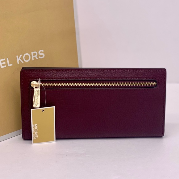 Michael Kors Reed Large Bifold Pebbled Leather Snap Wallet Card Case Oxblood - Picture 13 of 13